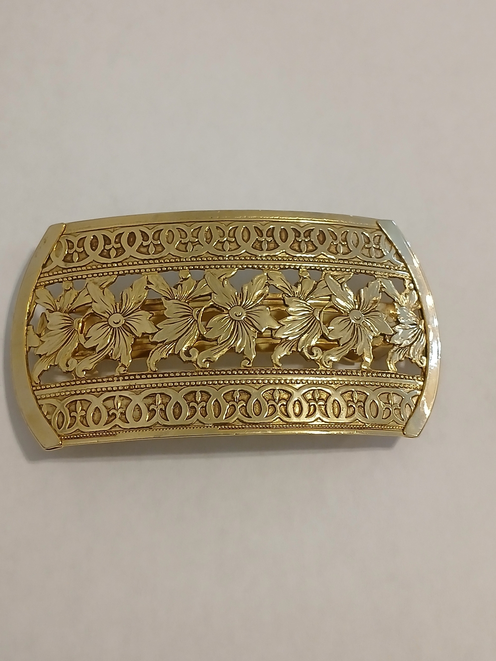 Kirks & Folly Hair Barrette France Gold Tone Ornate Embossed Cut-out